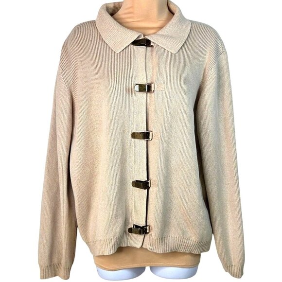 Liz Claiborne Beige Cotton Toggle Closure Cardigan Sweater XL Womens - Picture 1 of 7